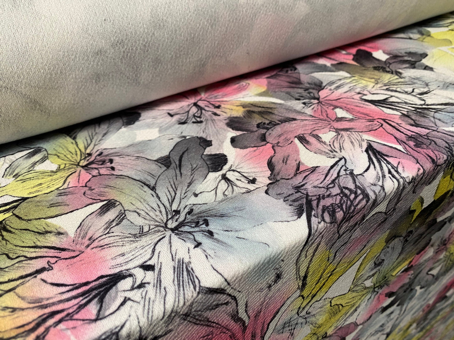 Scuba textured ‘Liverpool’ stretch spandex jersey fabric, per metre - pastel flowers print