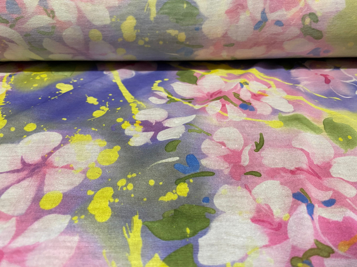 Soft handle jersey fabric, per metre - blossom splash print