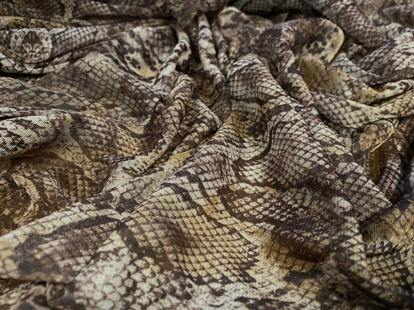 Chiffon jersey dress blouse fabric, per metre - snakeskin print - brown