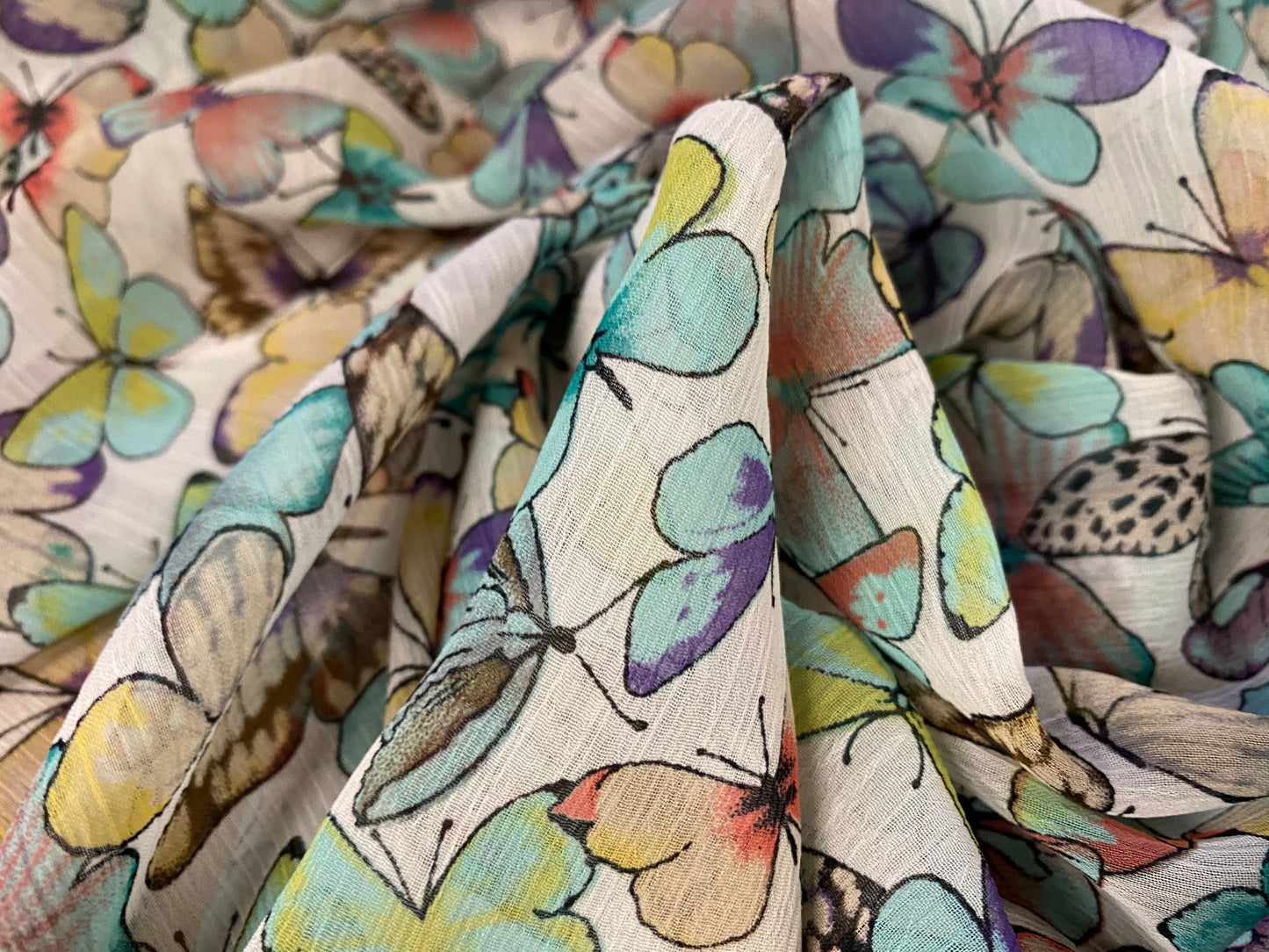 Printed chiffon yoryu dress blouse fabric, per metre - pastel butterfly print