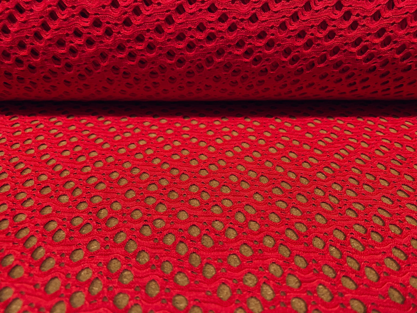 Crochet knit jersey fabric, per metre - red