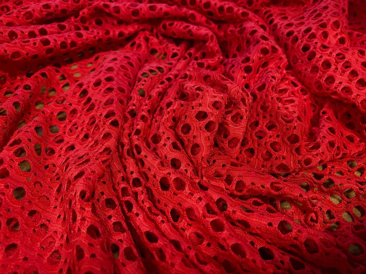Crochet knit jersey fabric, per metre - red