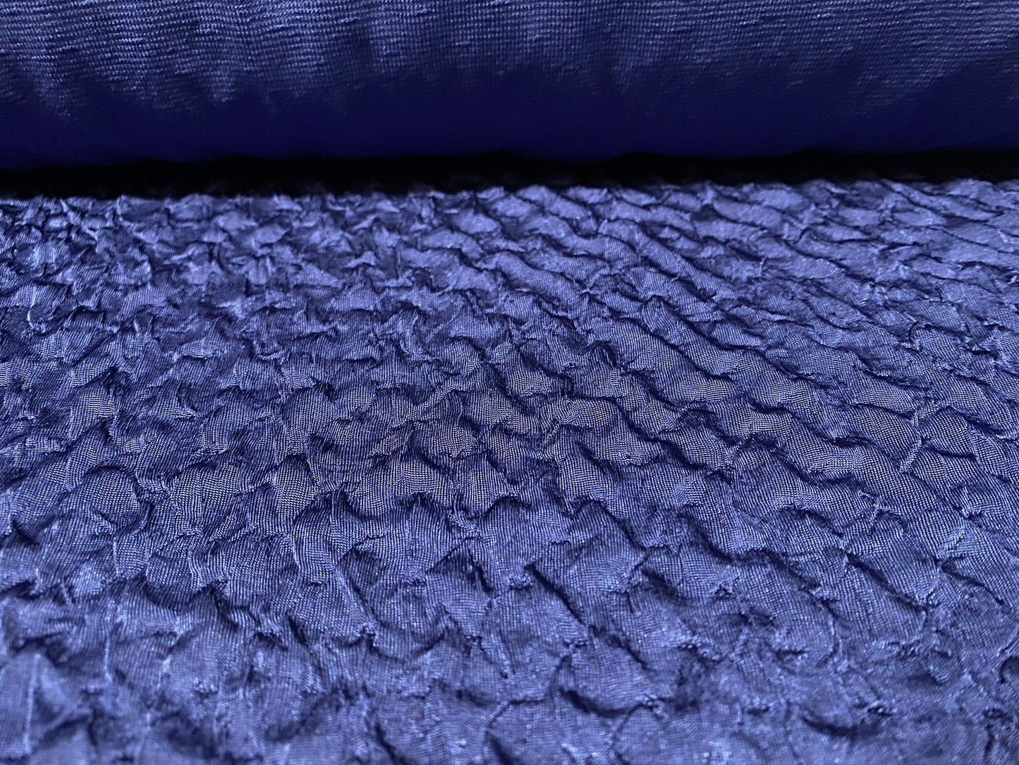 Blister jacquard stretch satin double jersey fabric, per metre - Blue