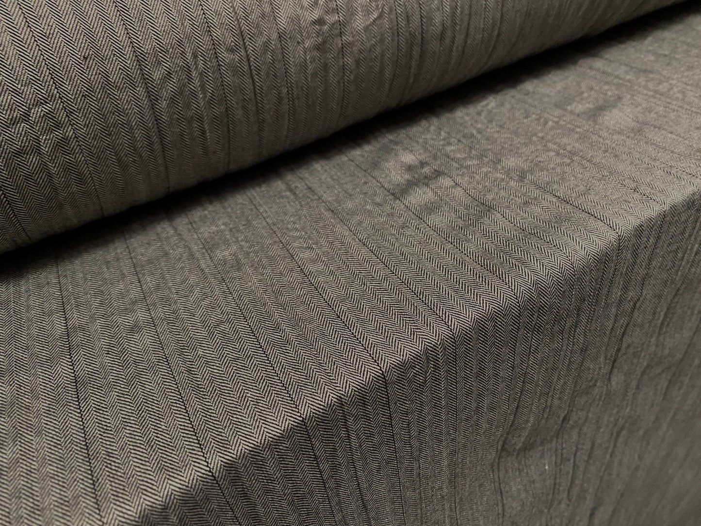 Crinkle herringbone woven trouser fabric, per metre - grey
