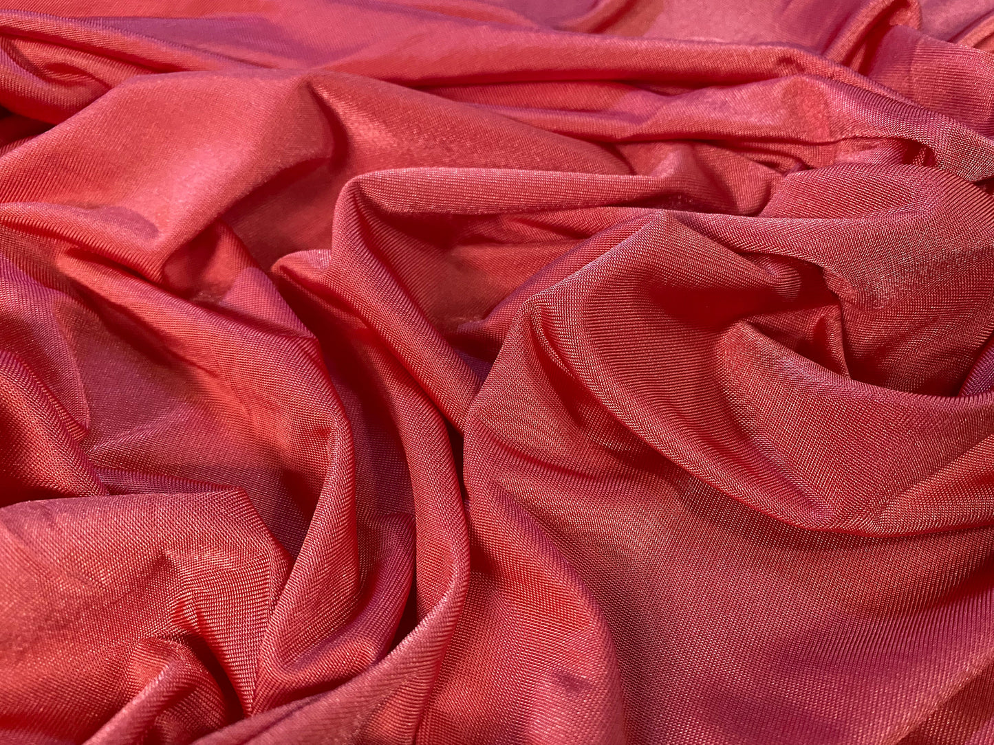 Disco shimmer Spandex stretch jersey fabric, per metre - coral