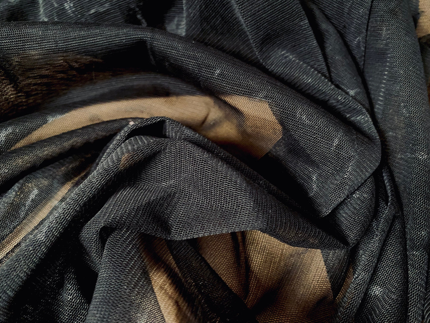 Chiffon jersey fabric, per metre - abstract marbled print - black