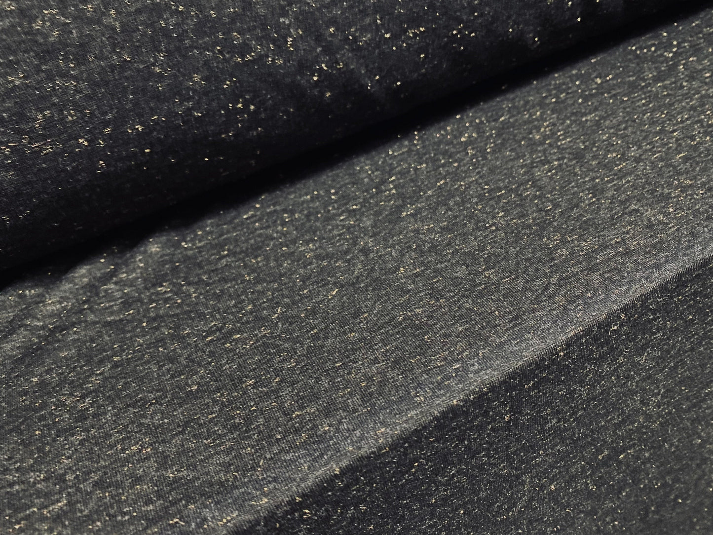 Viscose single jersey fabric with gold metallic speckle, per metre - Charcoal grey marl