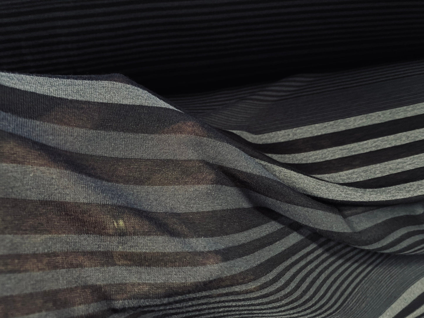Viscose single jersey fabric, per metre - lightweight charcoal variated stripe