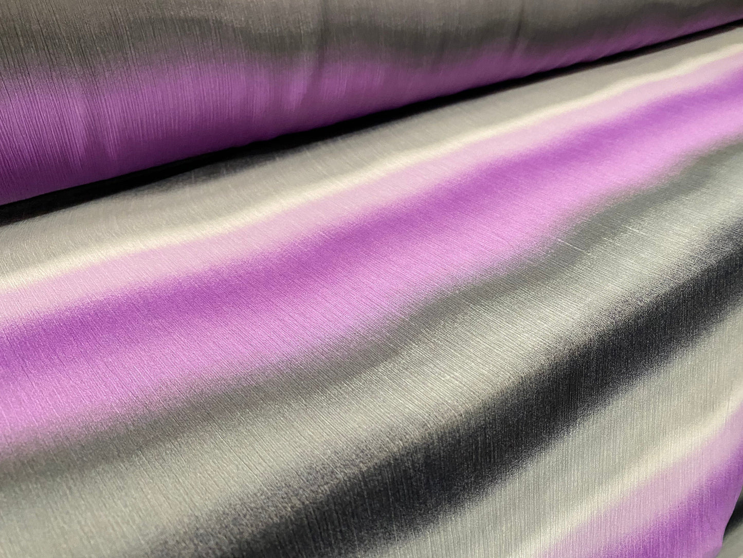 Printed chiffon yoryu dress blouse fabric, per metre - lilac & grey ombré stripe