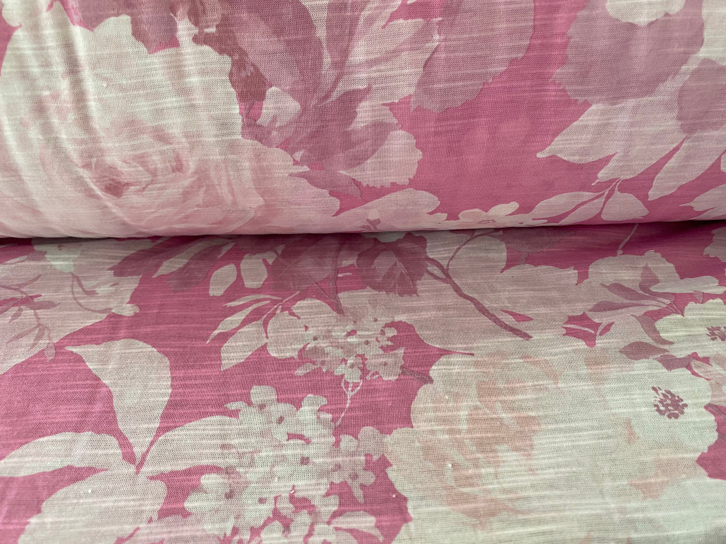 Slub single jersey printed fabric, per metre - flower print - pink rose
