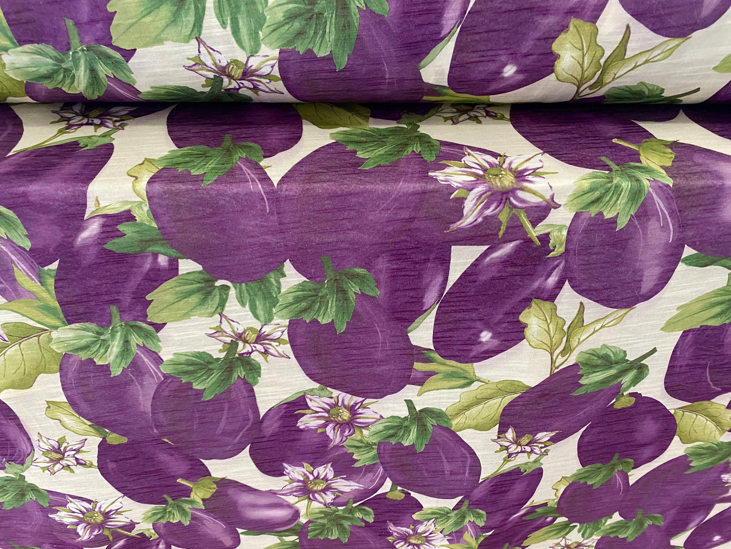 Slub single jersey printed fabric, per metre - aubergine floral print - purple