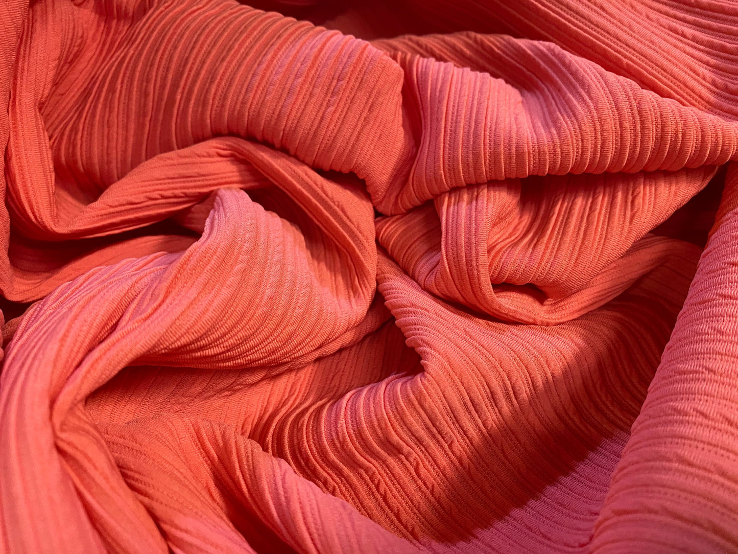 Scuba stretch Spandex double jersey fabric, per metre - textured rib - coral