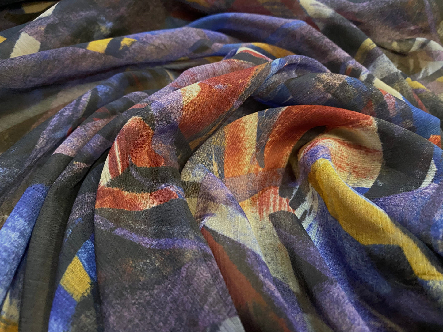 Printed chiffon yoryu dress blouse fabric, per metre - 80s retro print