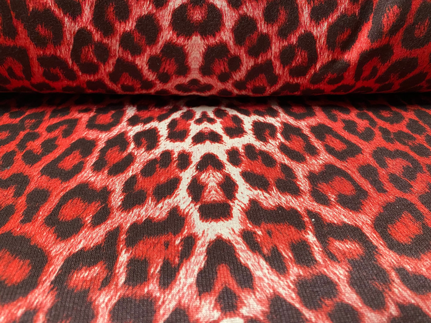 Sweatshirt fleece soft jersey fabric, per metre - Red Leopardskin animal print