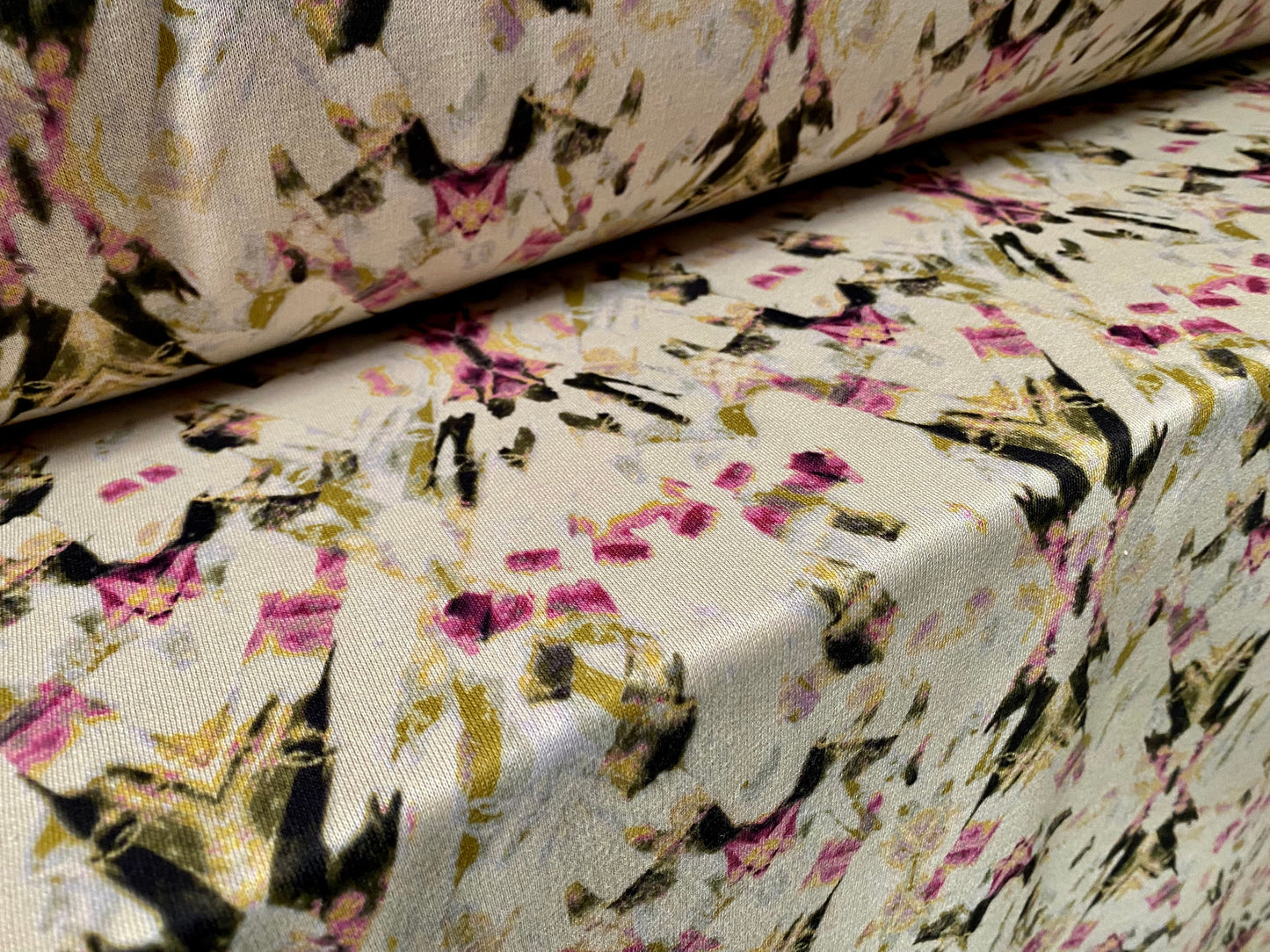 Sweatshirt fleece soft jersey fabric, per metre - Pale sage ikat tie dye Print