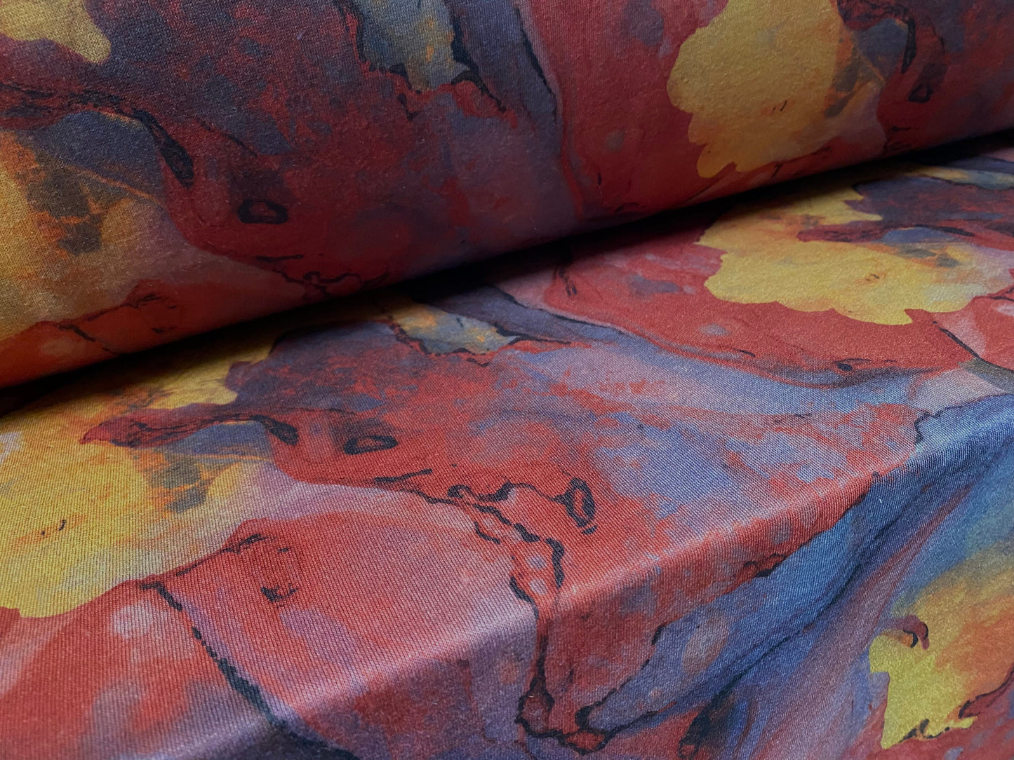 Sweatshirt fleece soft jersey fabric, per metre - watercolour flowers print