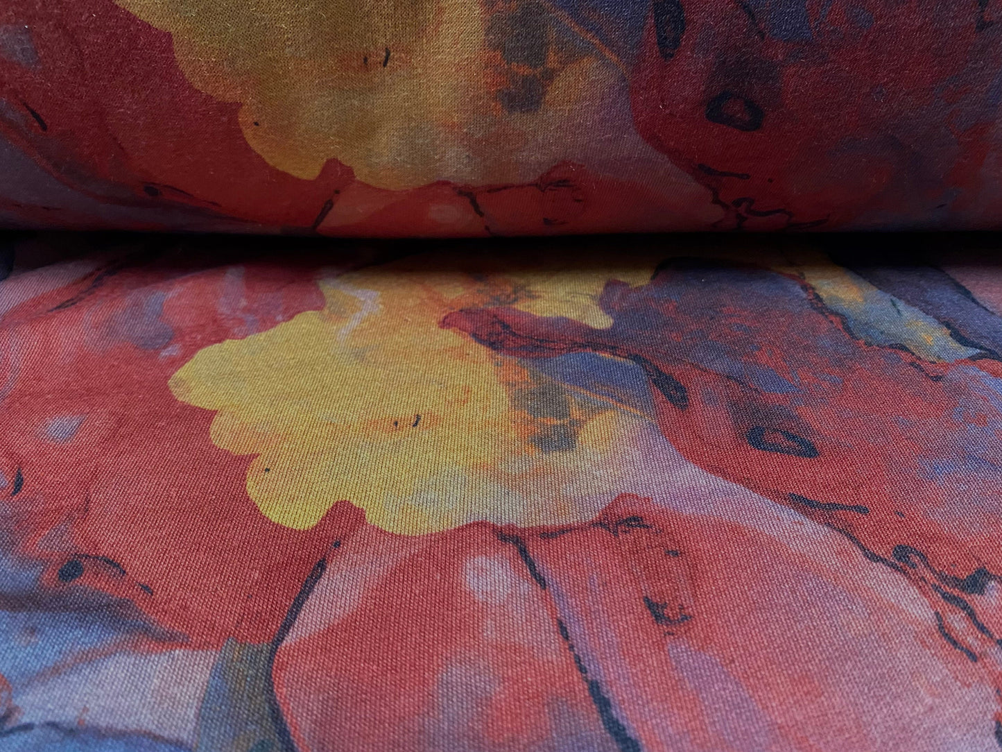 Sweatshirt fleece soft jersey fabric, per metre - watercolour flowers print