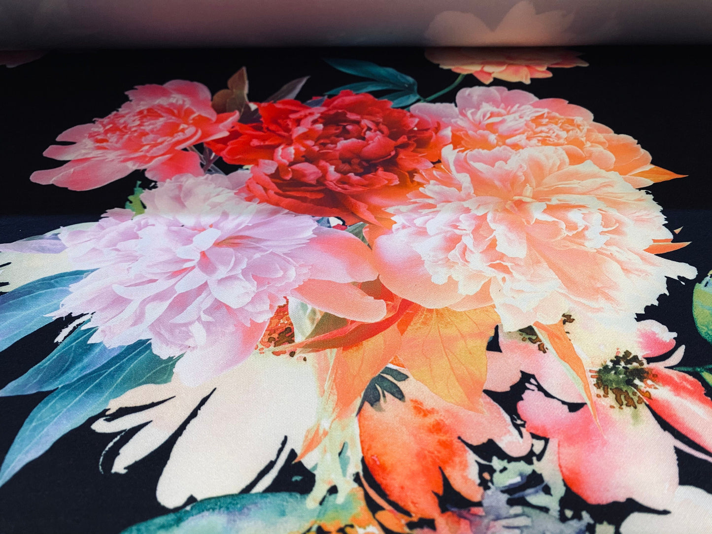 Scuba stretch neoprene style double jersey fashion fabric, per metre - Rose bouquet print