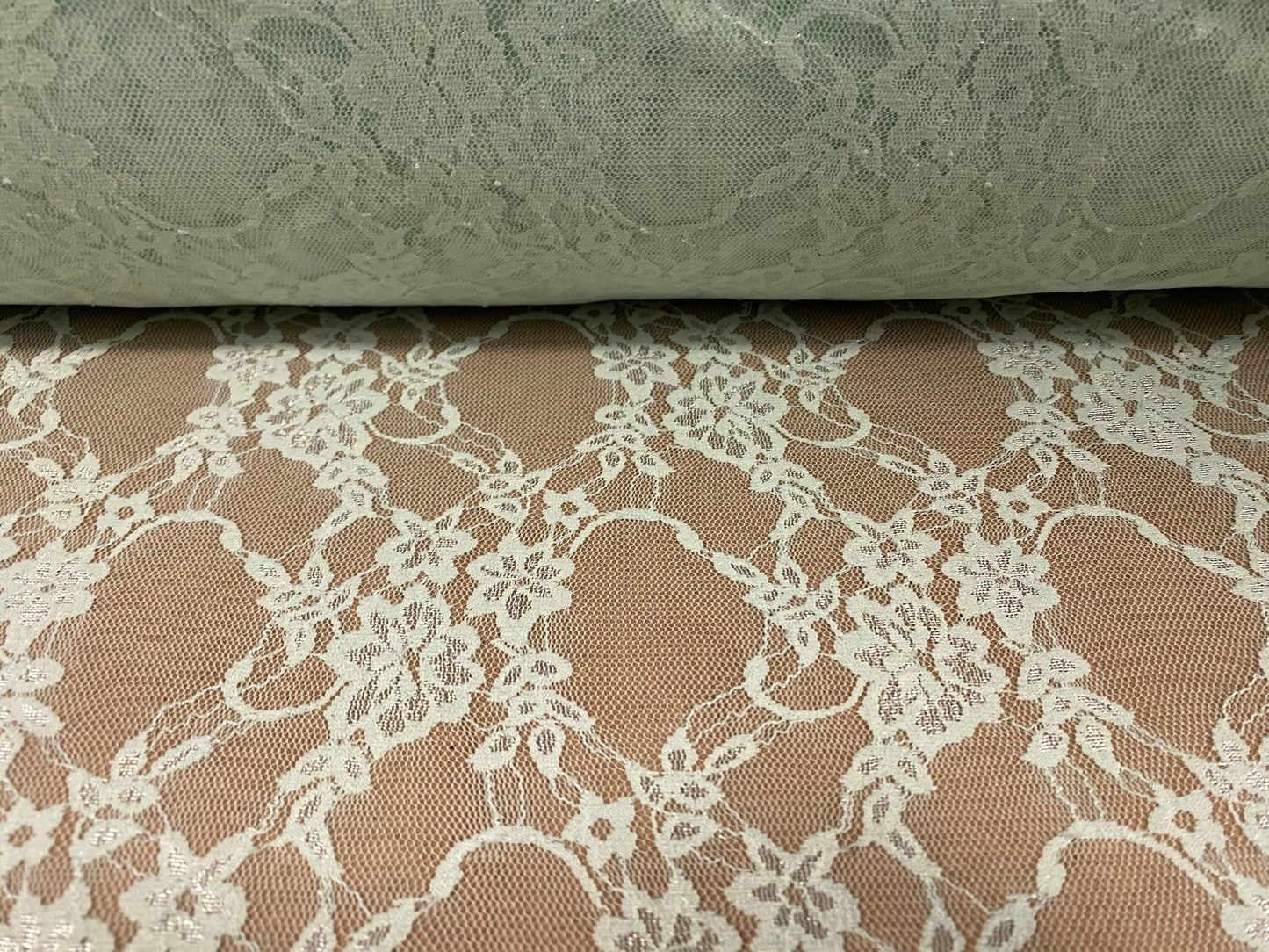 Stretch mesh lace net floral fabric, per metre - pale mint