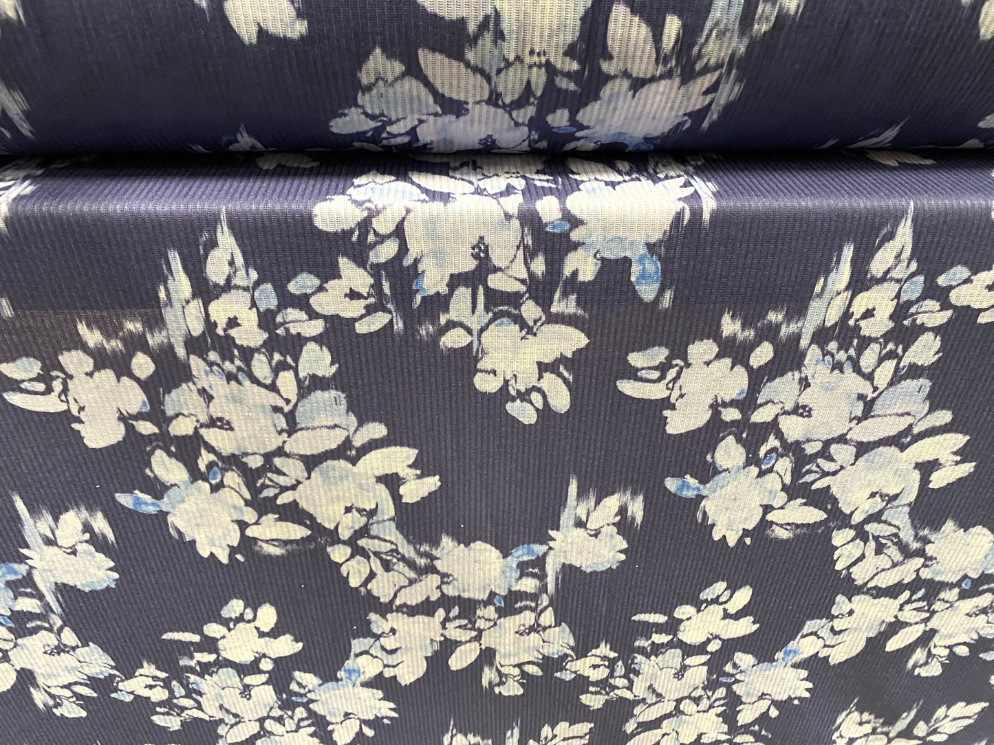 Soft touch rib jersey knit fabric, per metre - lavender blue floral print