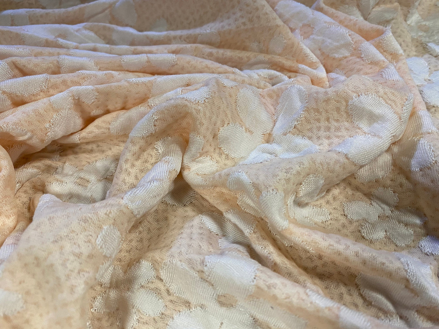 Daisy flower jacquard double jersey stretch fabric, per metre - light peach