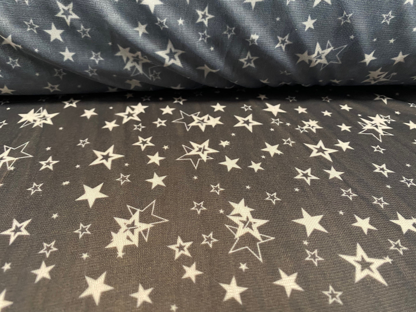 Chiffon jersey dress blouse fabric, per metre - stars print - dark grey & cream