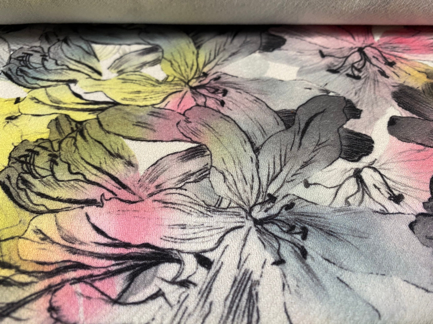 Scuba textured ‘Liverpool’ stretch spandex jersey fabric, per metre - pastel flowers print