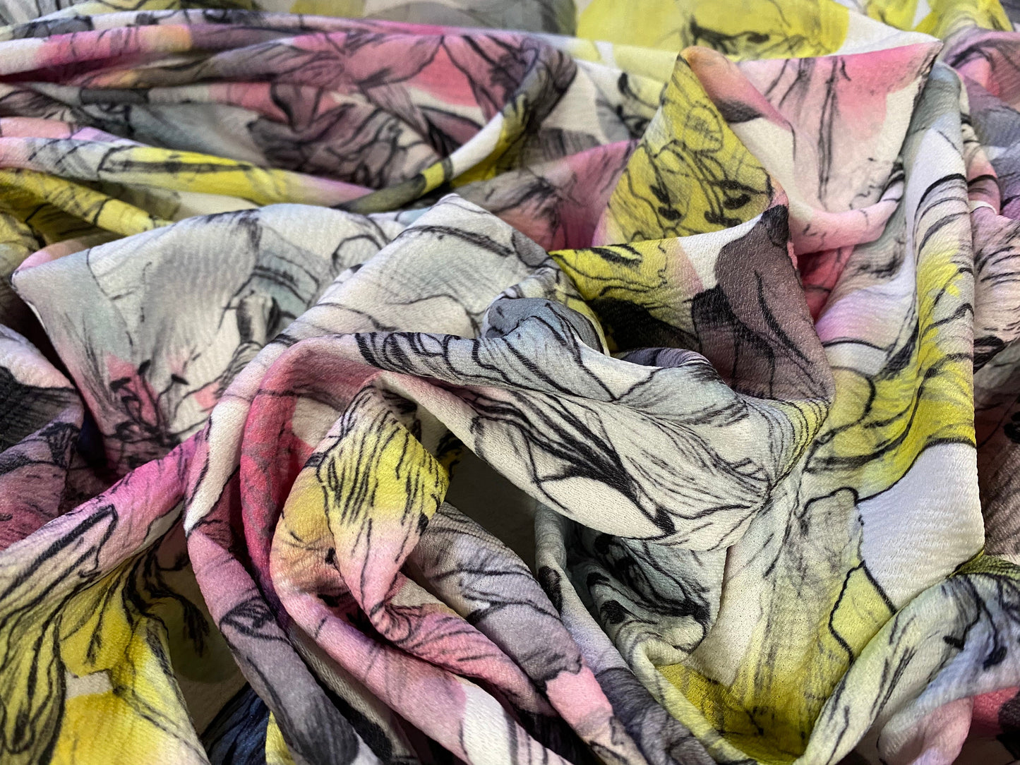 Scuba textured ‘Liverpool’ stretch spandex jersey fabric, per metre - pastel flowers print