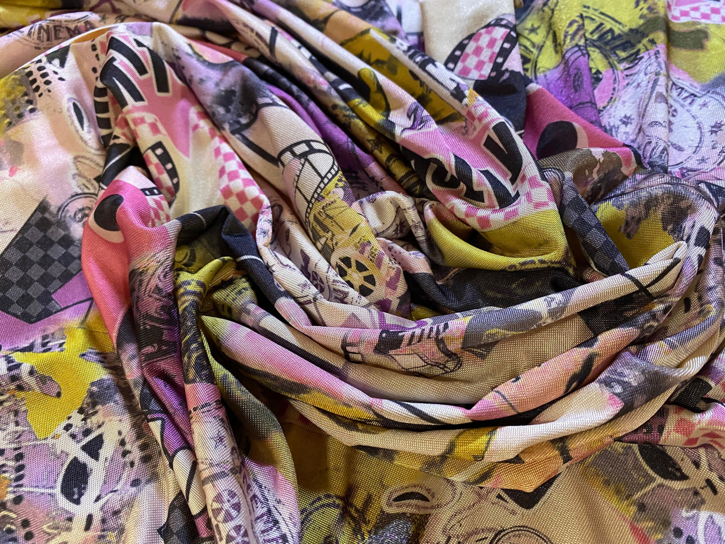 Disco shimmer stretch jersey fabric, per metre - 50s Hollywood Movie Star print