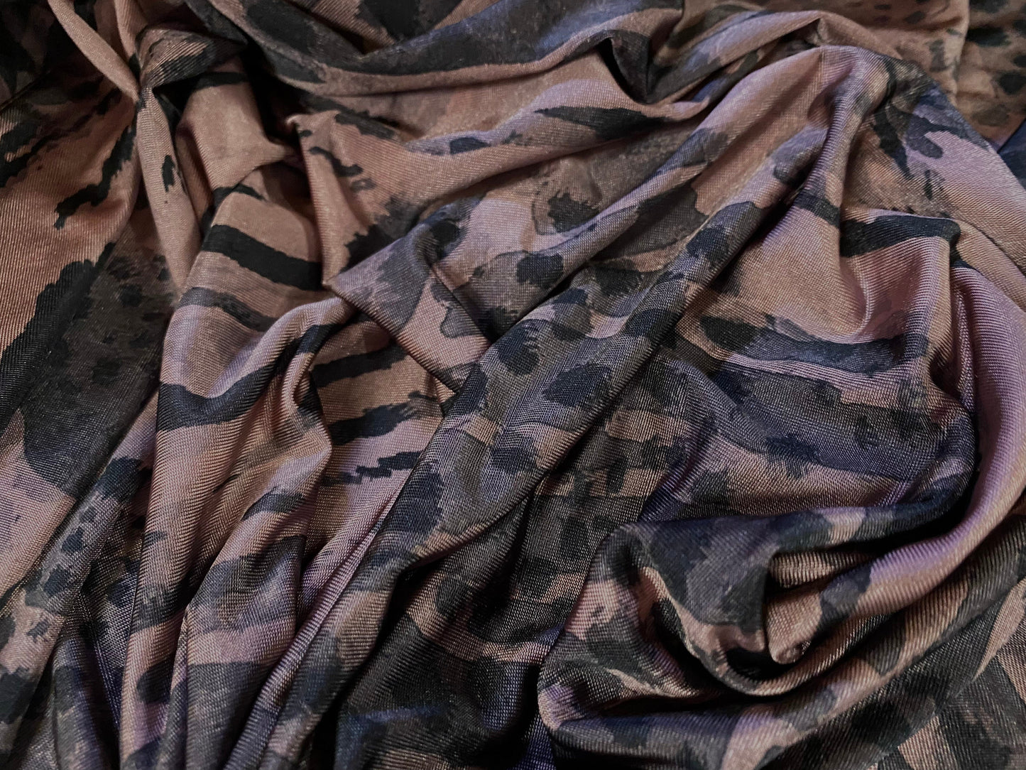 Disco shimmer stretch jersey fabric, per metre - distressed animal print - dusky pink