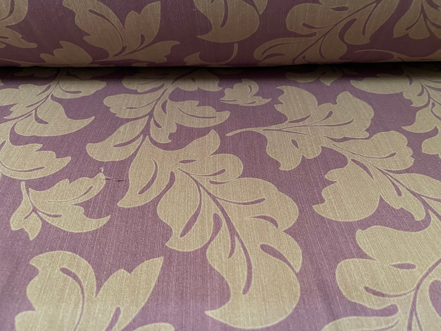 Single jersey mousse fabric, per metre - mauve brown leaf print