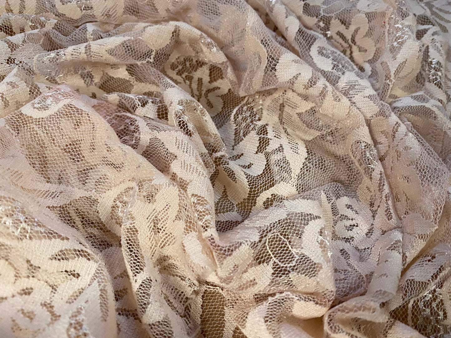Stretch lace dress fabric, per metre - flower design - Nude