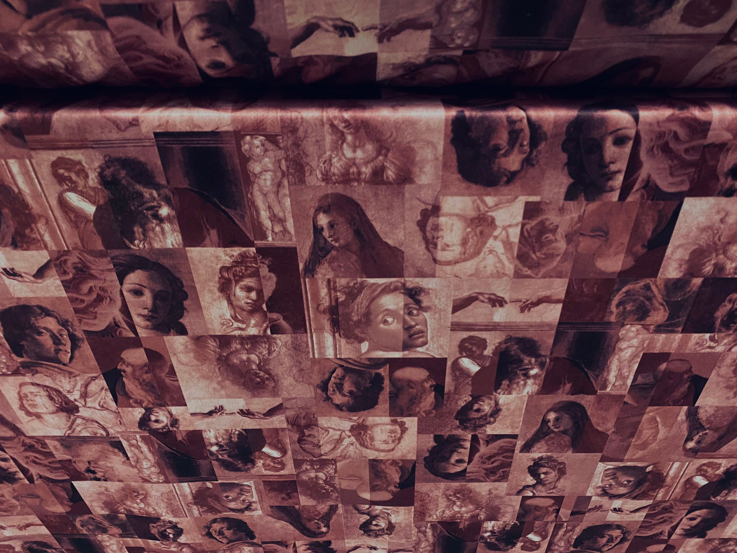 Single jersey polyester fabric - 60 inches wide - classical portraits print - dark pink