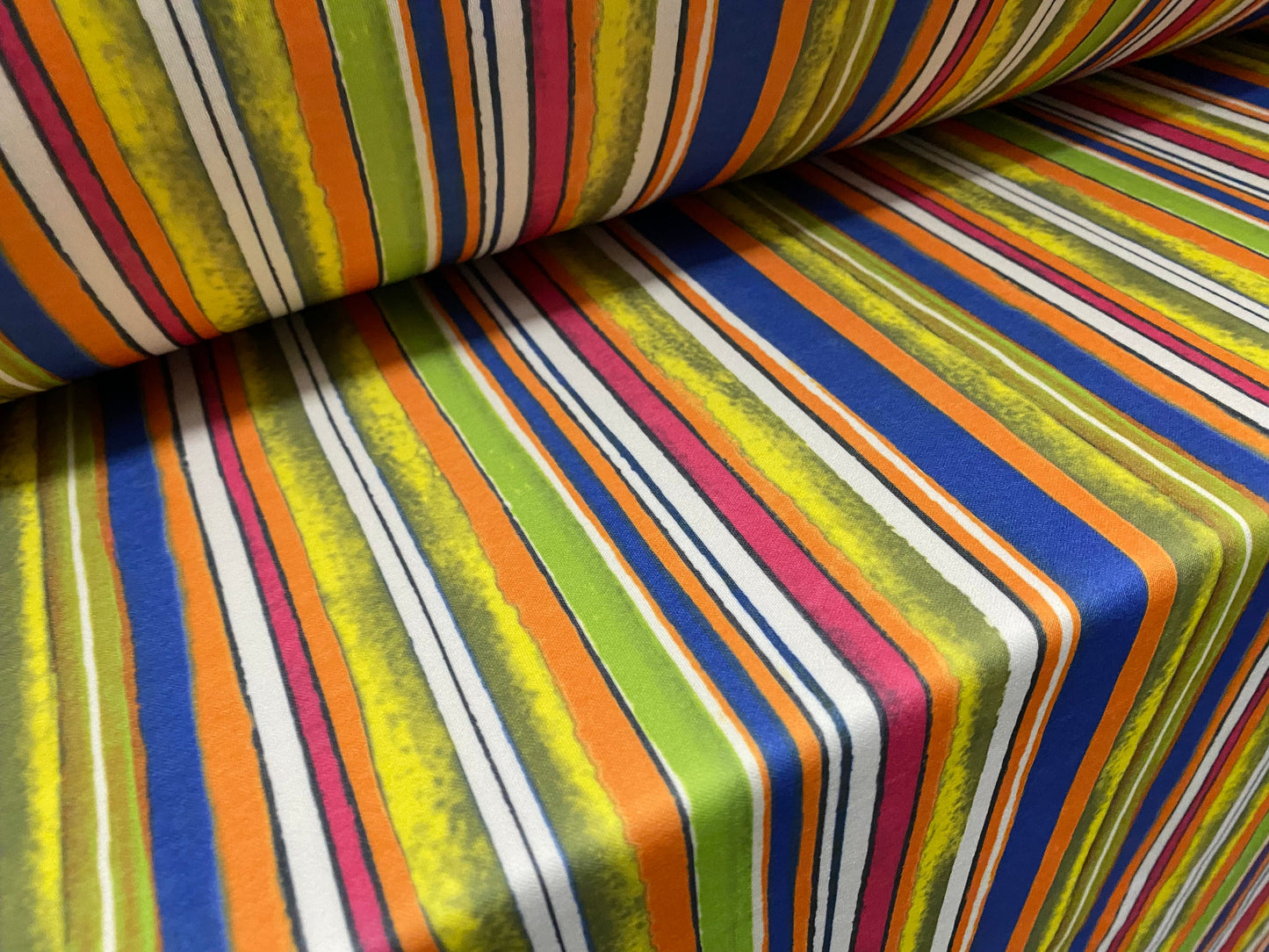 Scuba spandex stretch neoprene style jersey fashion fabric, per metre - multicolour distressed stripe print