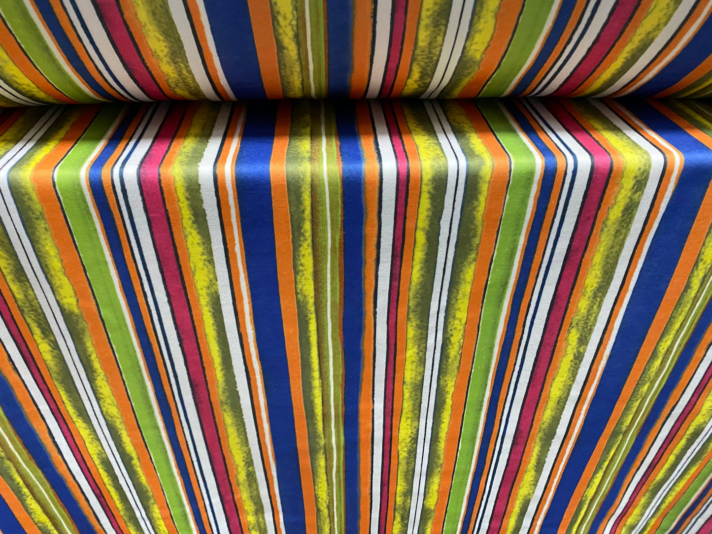 Scuba spandex stretch neoprene style jersey fashion fabric, per metre - multicolour distressed stripe print