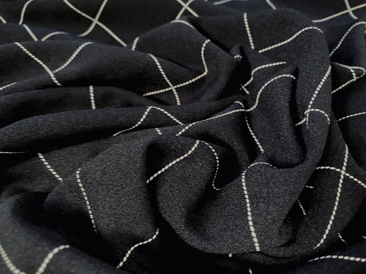 Scuba crepe fabric stretch spandex jersey, per metre - matrix check print - black & cream