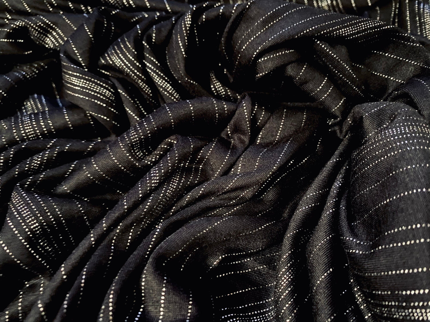 Viscose single jersey fabric with silver slub stripe, per metre - black