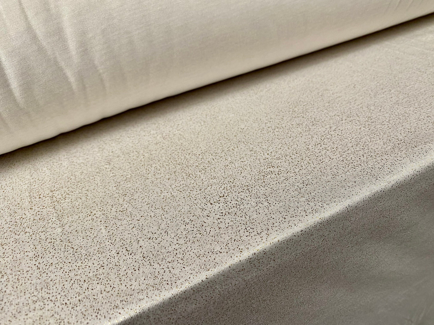 Viscose single jersey fabric with gold metallic speckle, per metre - Cream