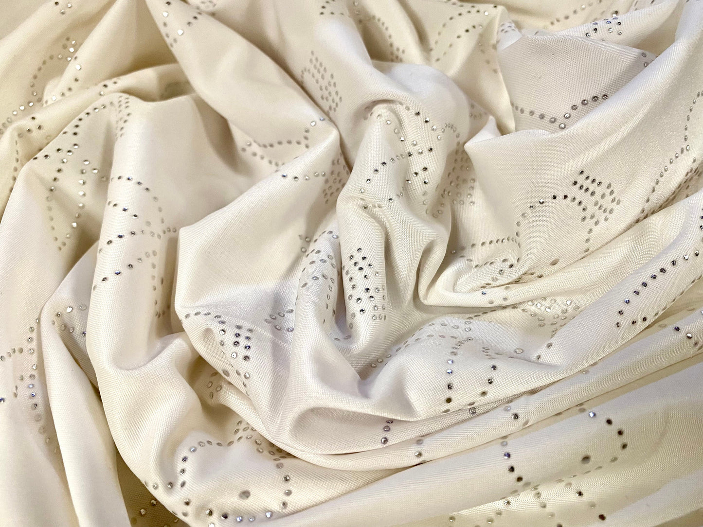 Stretch spandex ITY single jersey fabric, per metre - glitter diamanté bunny rabbit print - cream