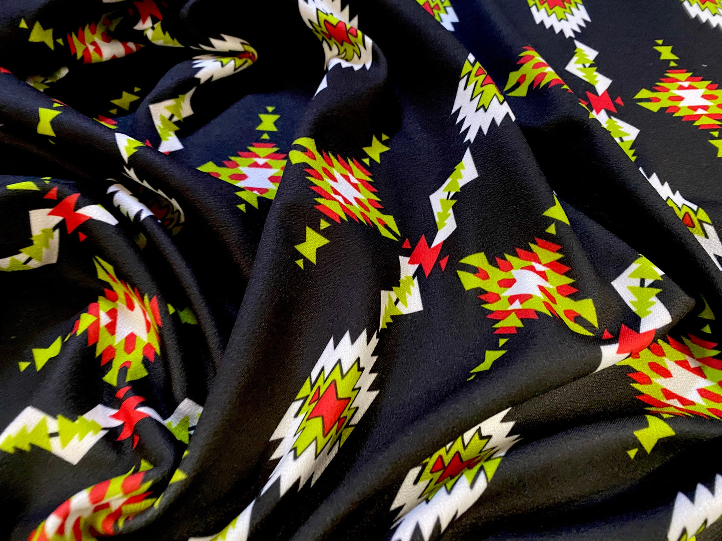Scuba crepe fabric stretch spandex jersey, per metre - Aztec Inca print - black