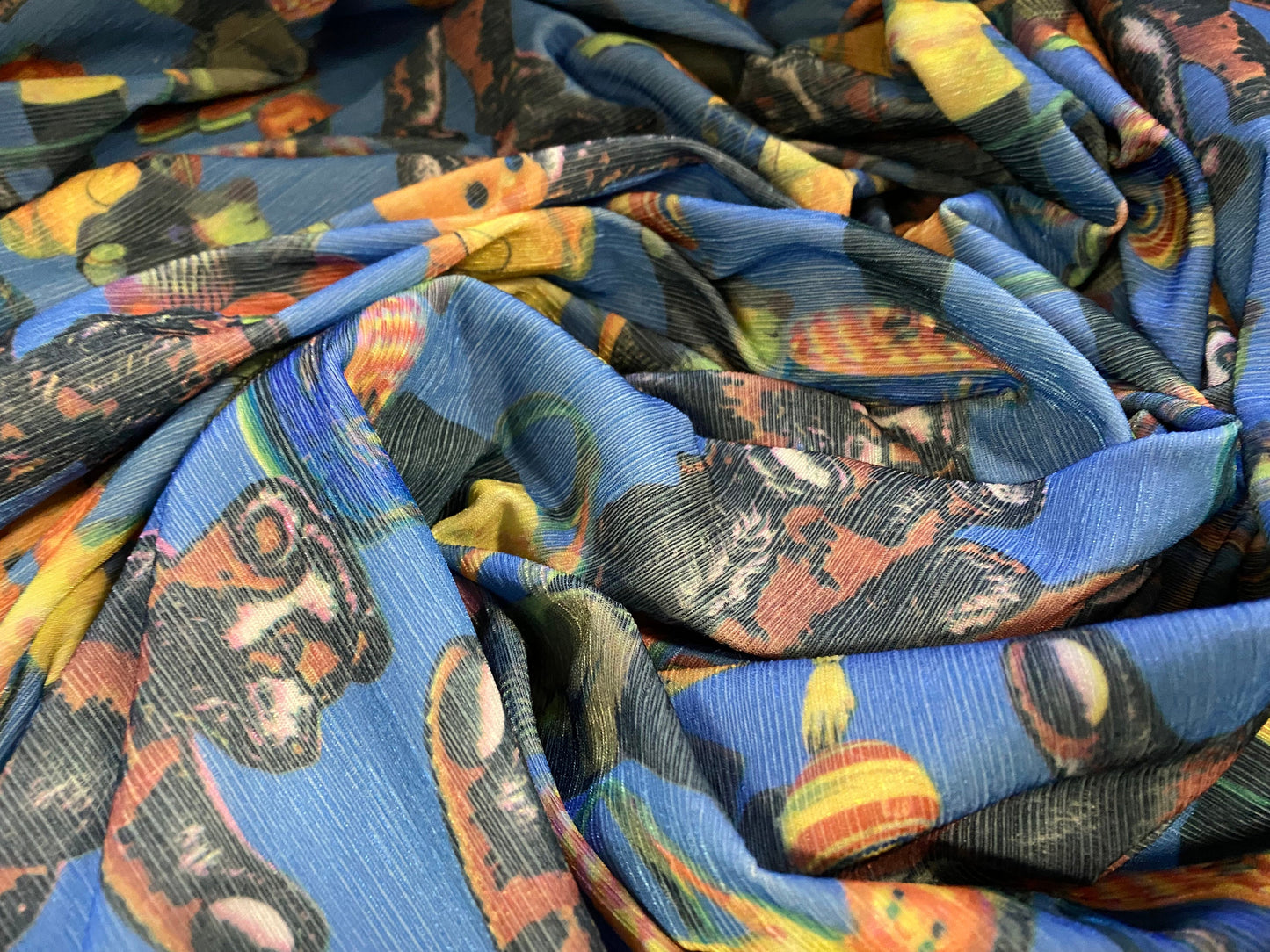 Slub spandex stretch jersey fabric, per metre - toys and teddy bears print - blue