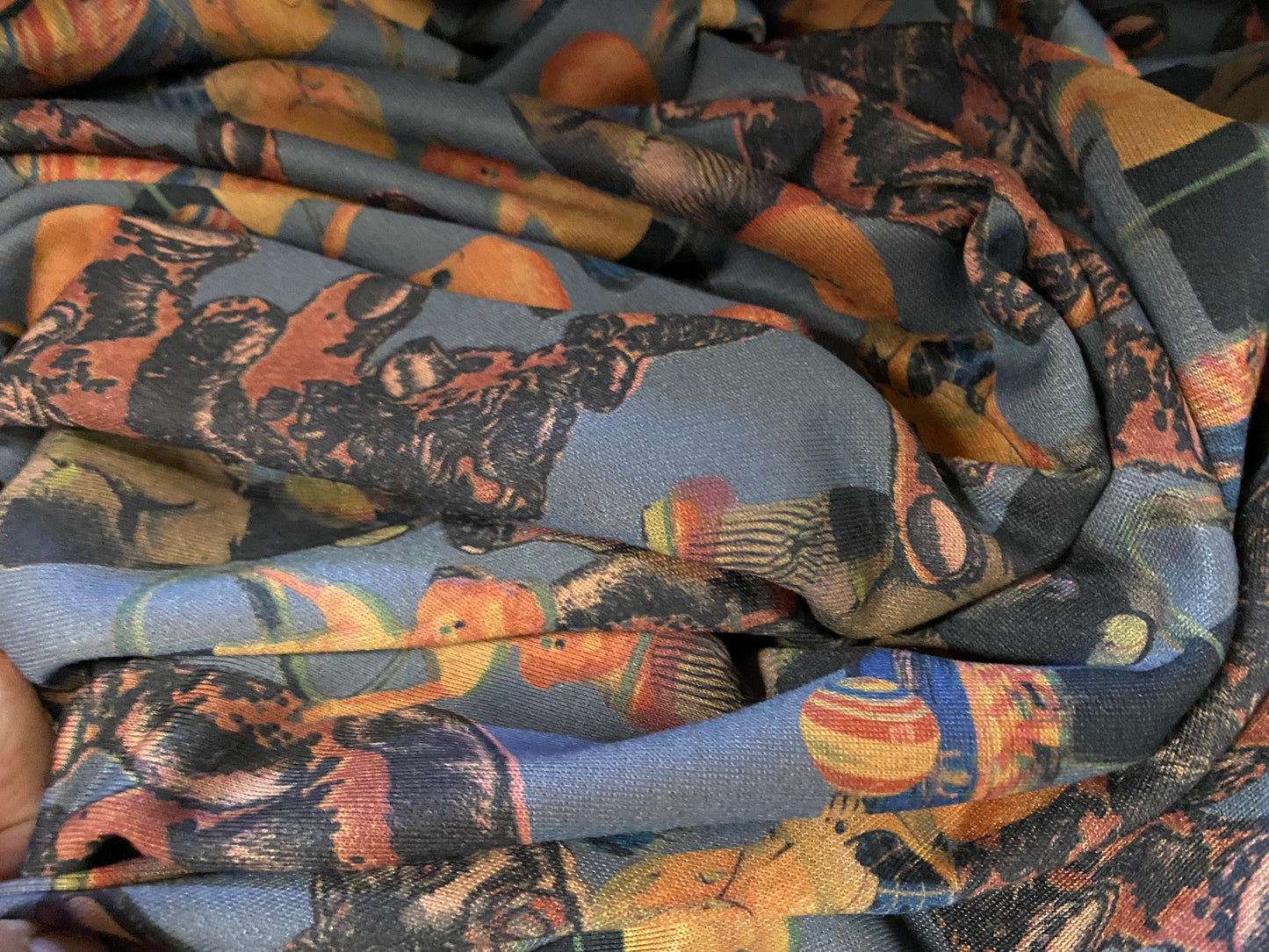 Sweatshirt fleece soft jersey fabric, per metre - toys and teddy bears children’s print - blue