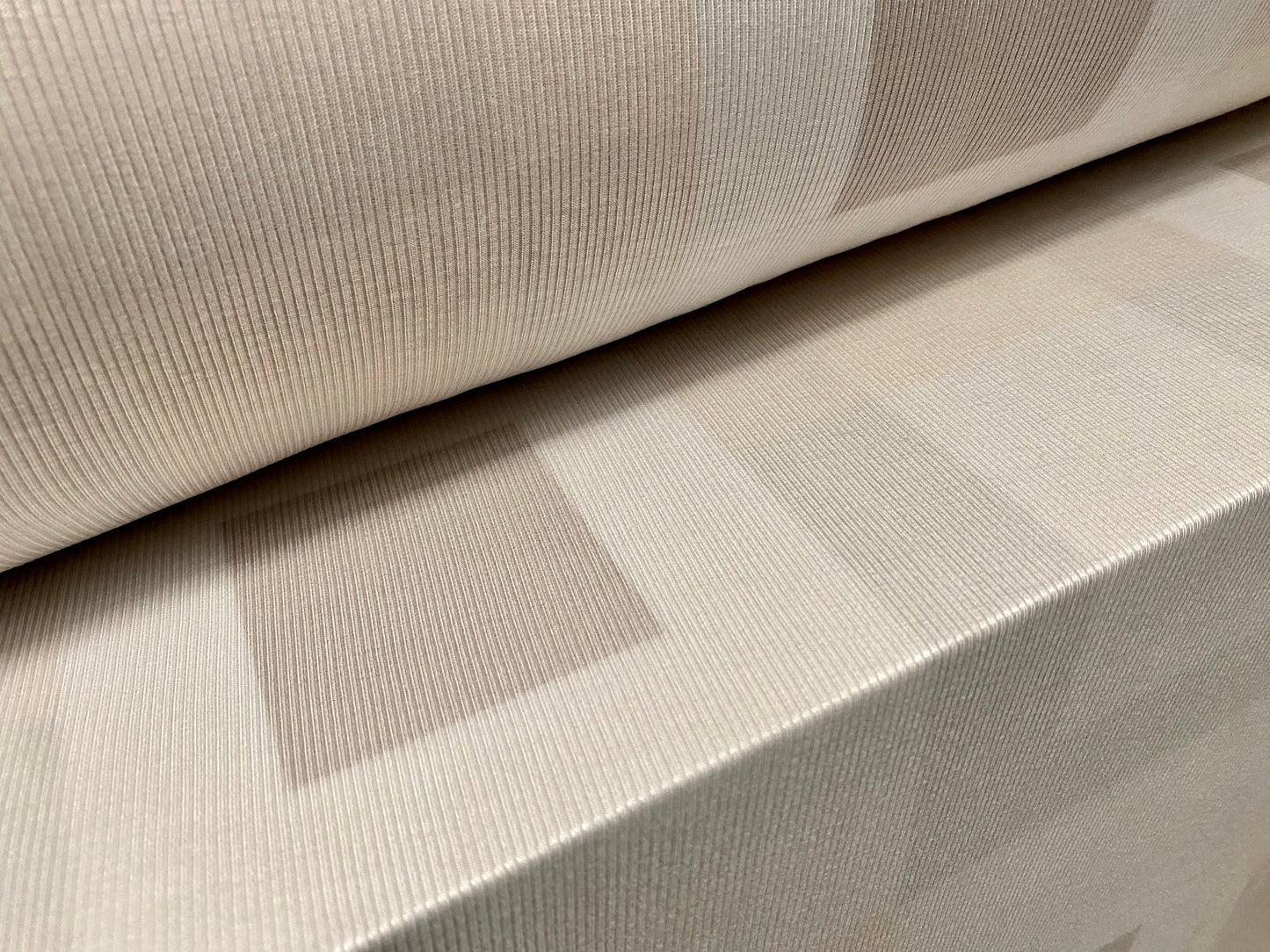 Spandex rib jersey fabric, per metre - pastel geometric shapes print - white grey stone