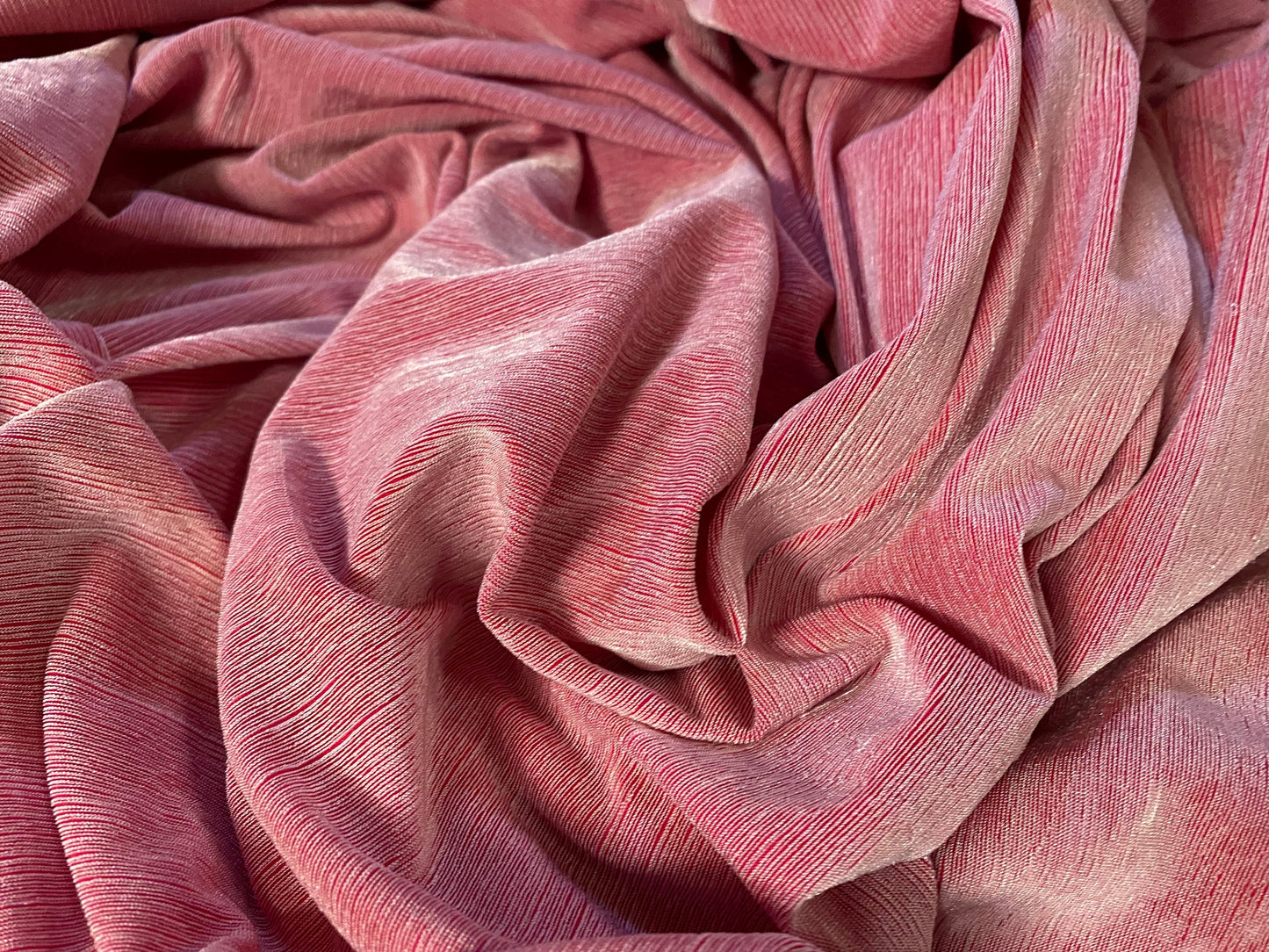 4 way stretch slub 2 tone slinky jersey fabric, per metre - coral pink