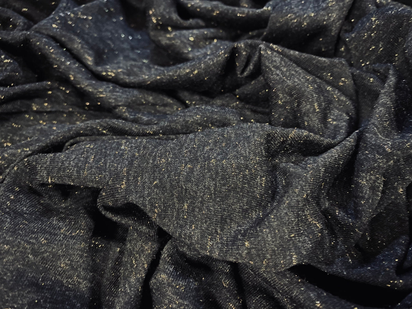 Viscose single jersey fabric with gold metallic speckle, per metre - Charcoal grey marl