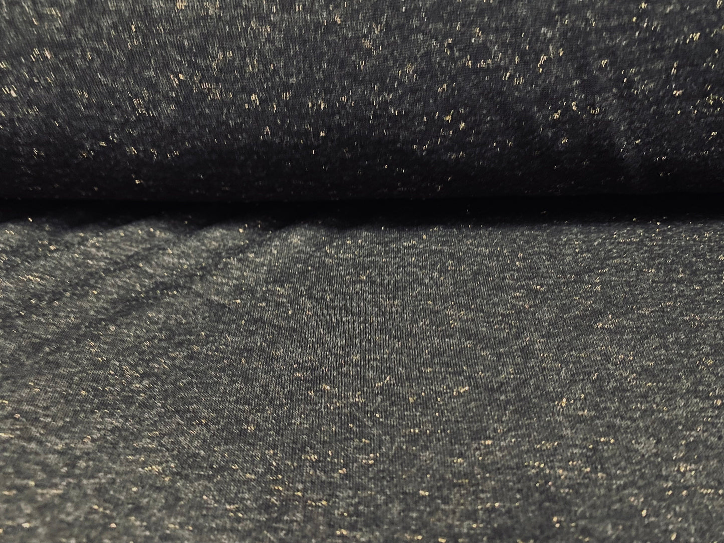 Viscose single jersey fabric with gold metallic speckle, per metre - Charcoal grey marl