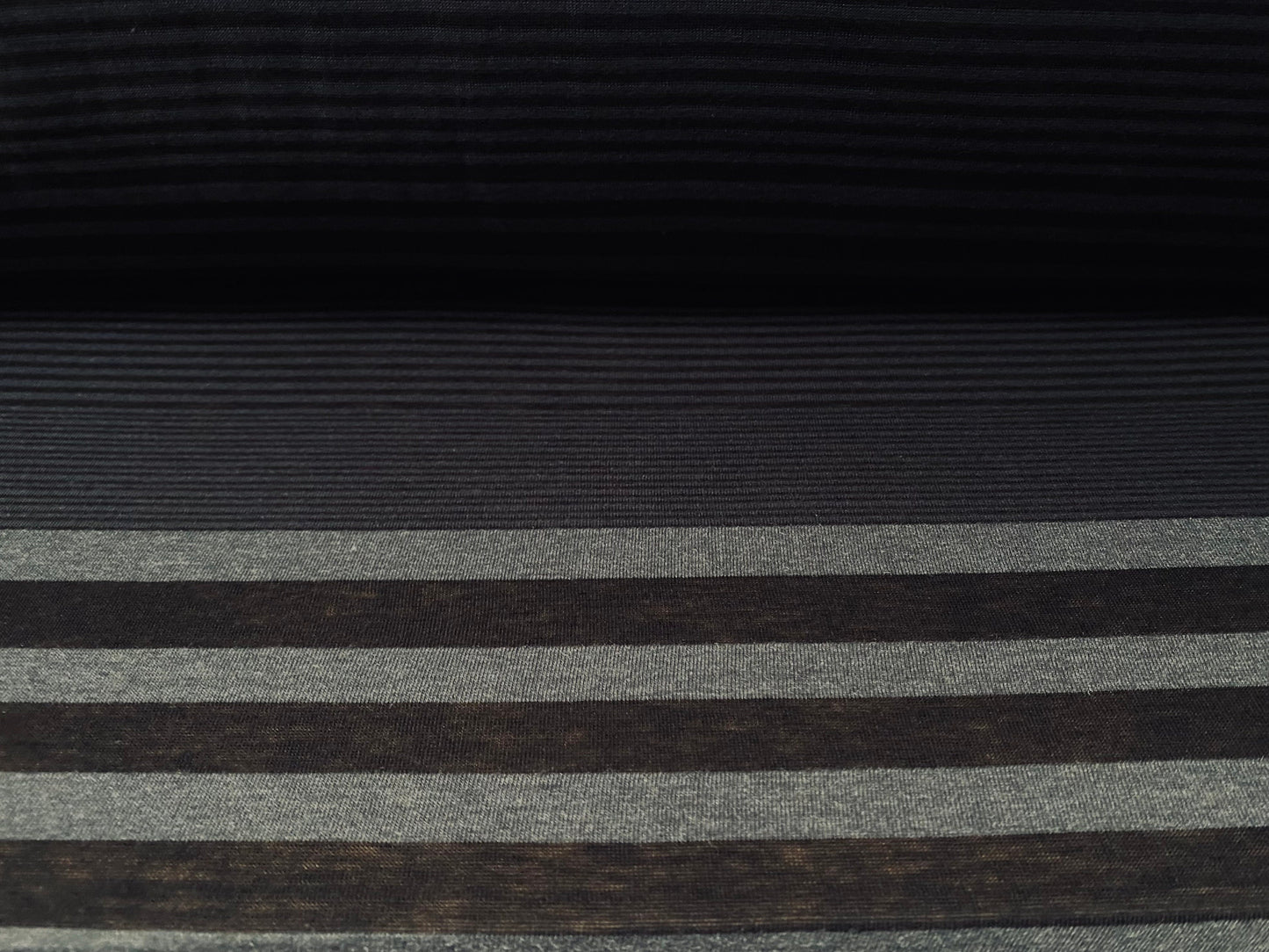 Viscose single jersey fabric, per metre - lightweight charcoal variated stripe