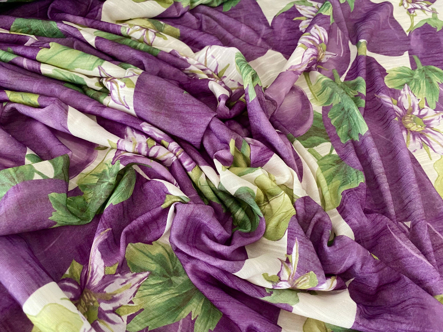 Slub single jersey printed fabric, per metre - aubergine floral print - purple