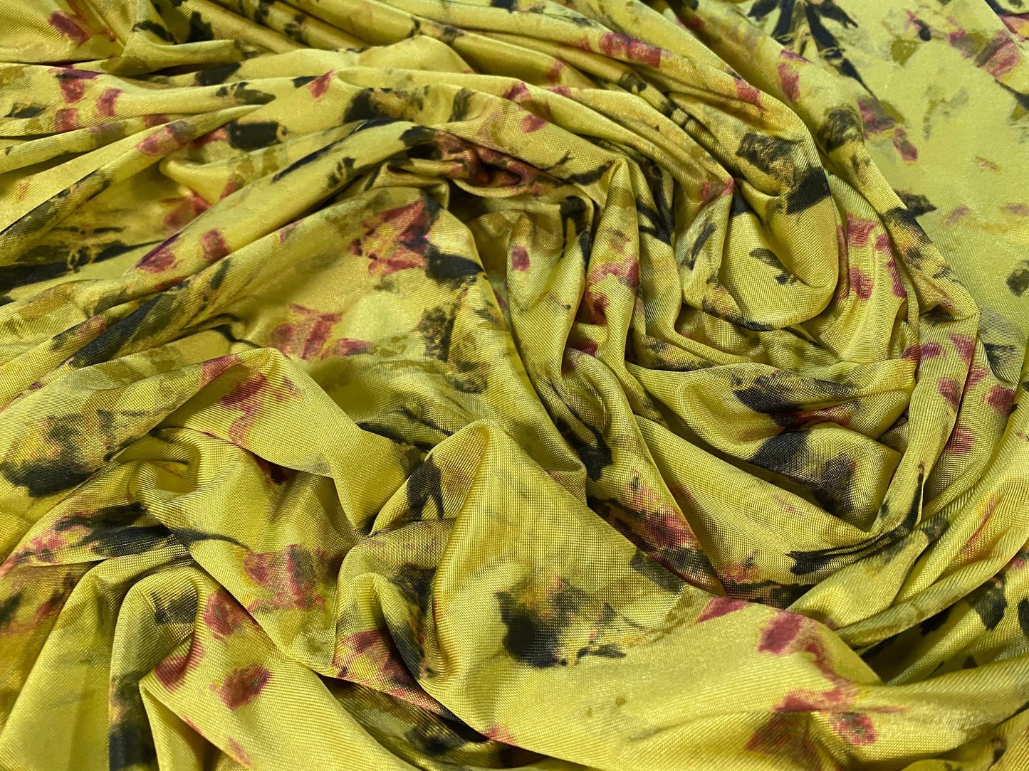 Disco shimmer stretch jersey fabric, per metre - ikat tie dye print - yellow