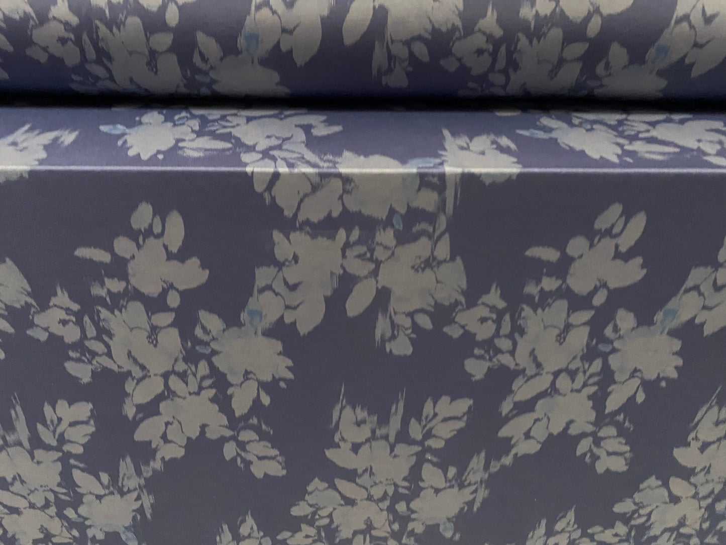 Disco shimmer stretch jersey fabric, per metre - blue grey floral print